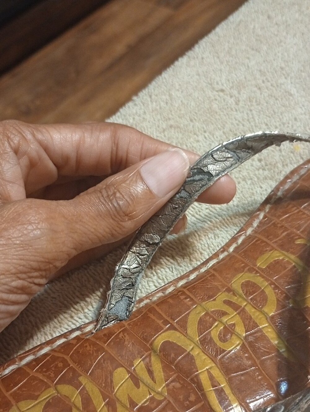 Sam Edelman Silver Metallic Strap Brown Footbed Sandals - Picture 5 of 7
